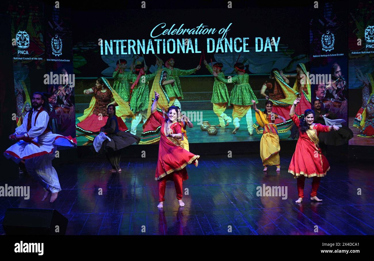 ISLAMABAD, PAKISTAN, APRIL 29: Pakistani artists perform dance to