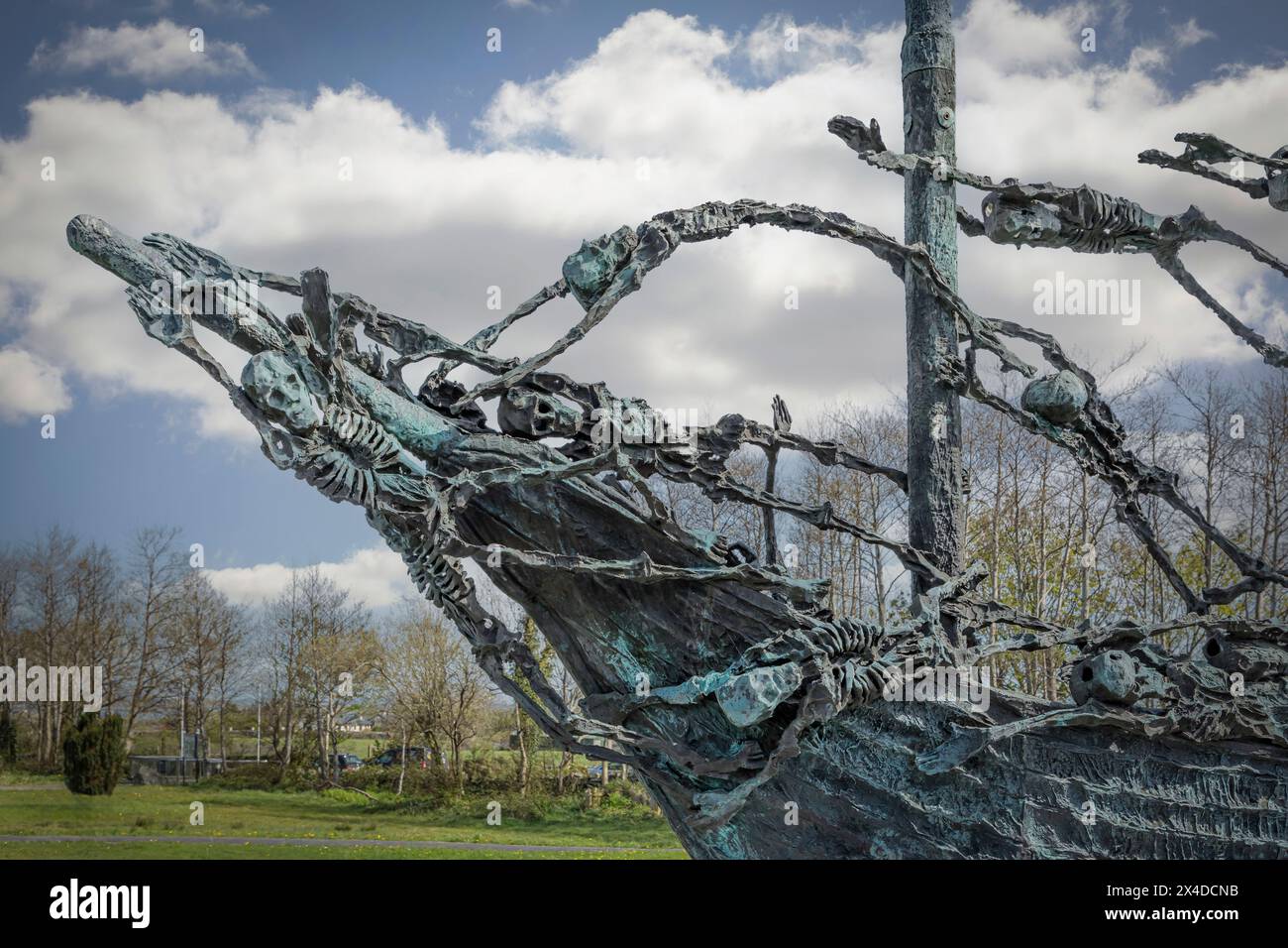 Murrisk, Demesne, Murrisk, County Mayo, Ireland - April 20th 2024 - Irish monument to the famine depicting close ups  of skeletons on a sailing ship Stock Photo