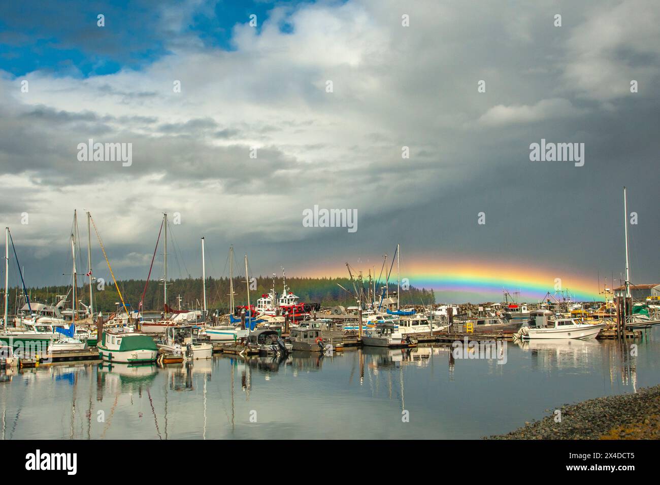 Canada, British Columbia, Inside Passage. Rainbow and Port McNeil marina. Stock Photo