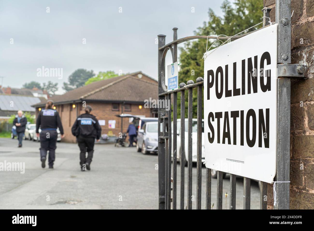 Kidderminster, UK. 2nd May, 2024. Polls open across the country for local elections. Local police attend polling stations to monitor and prevent any problems in the electoral process. Credit: Lee Hudson/Alamy Live News Stock Photo