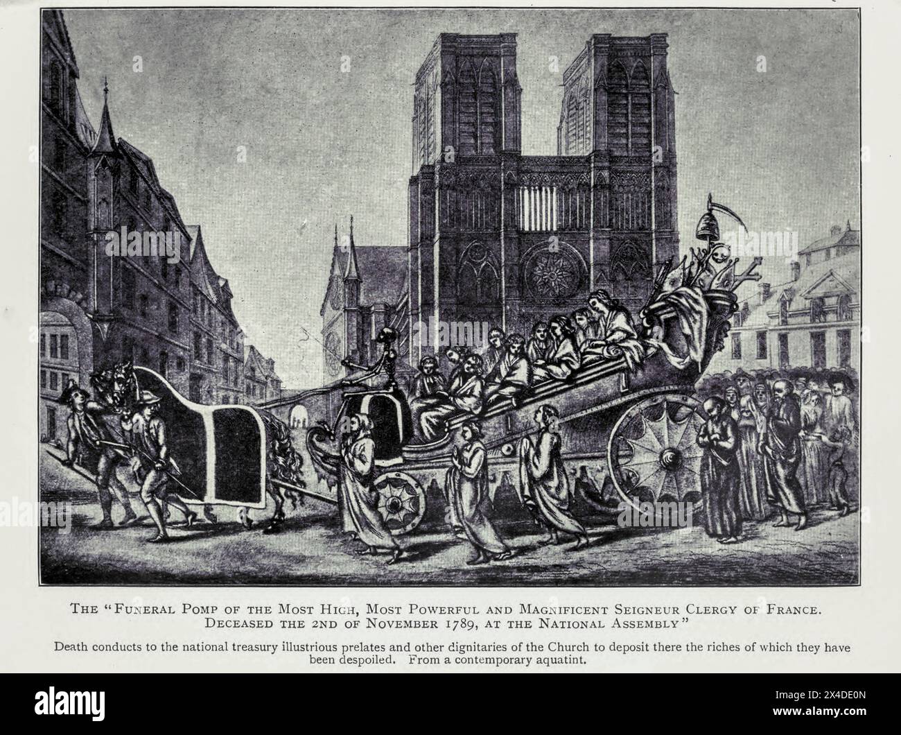 The Funeral Pomp of the Most High, Most Powerful and Magnificent Seigneur Clergy OP France, Deceased the 2nd of November 1789, At the National Assembly from ' The French revolution from the age of Louis 14 to the coming of Napoleon ' by Wheeler, Harold Felix Baker,  published 1913 Stock Photo