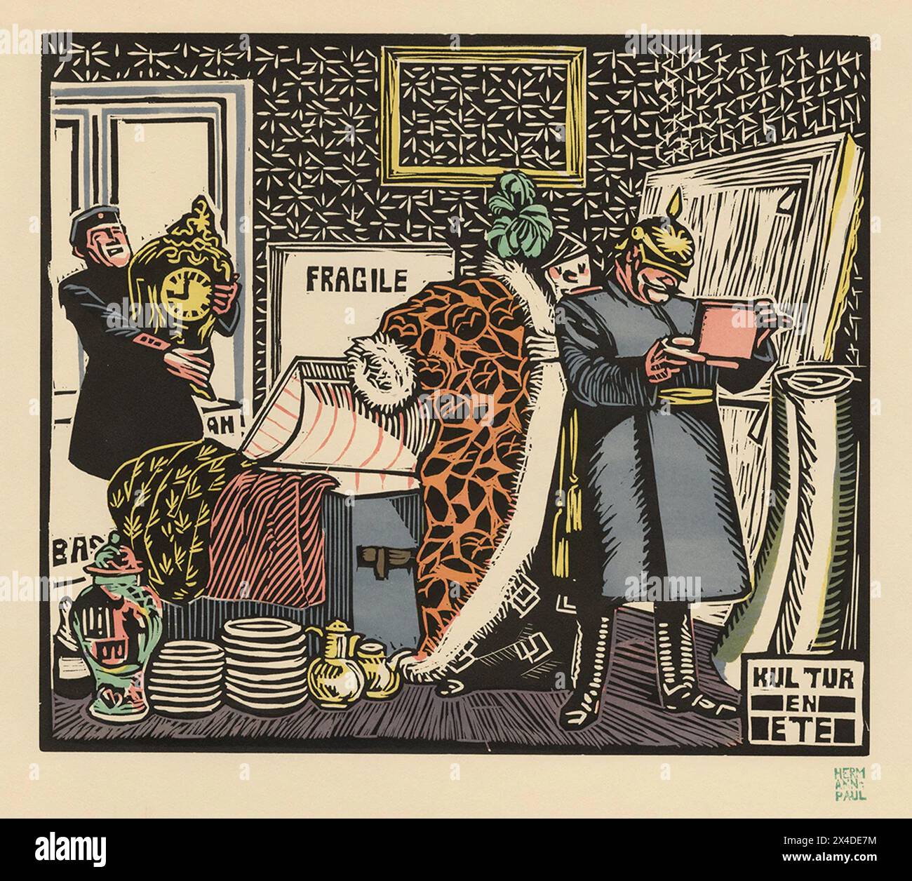 Vintage world War One Art colour woodcut by Hermann-Paul, from series ...