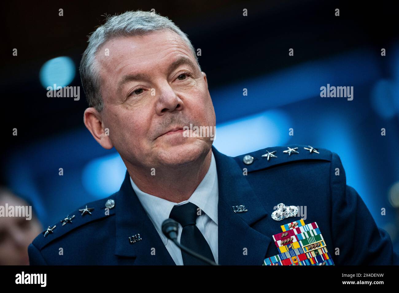 Washington, USA. 02nd May, 2024. Director of the Defense Intelligence Agency Air Force Lt. Gen. Jeffrey Kruse testifies during a Senate Armed Services Committee hearing on worldwide threats, at the U.S. Capitol, in Washington, DC, on Thursday, May 2, 2024. (Graeme Sloan/Sipa USA) Credit: Sipa USA/Alamy Live News Stock Photo