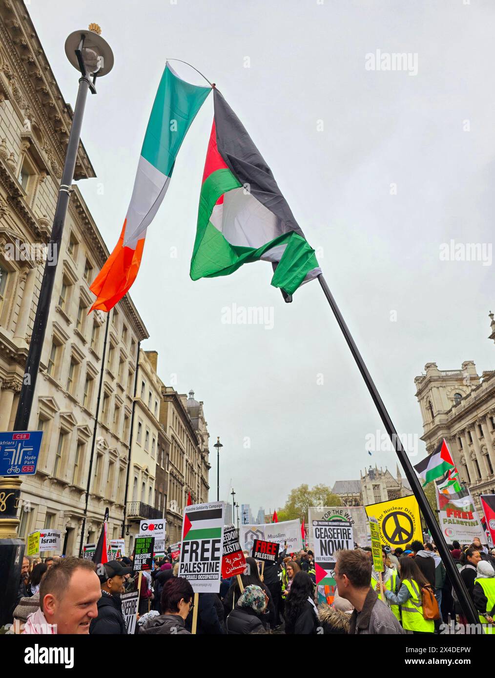 Thousands of Pro-Palestinians gathered for the Palestine Solidarity Campaign (PSC) demonstration in the capital to call for an immediate ceasefire in Gaza. London, United Kingdom. Stock Photo