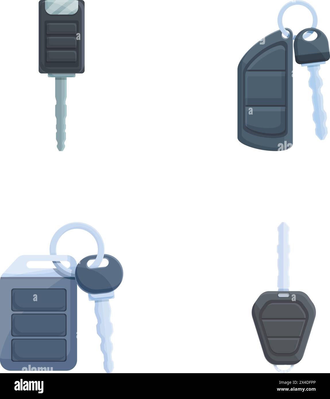 Vehicle key icons set cartoon vector. Electronic car key front and alarm system. Car device Stock Vector