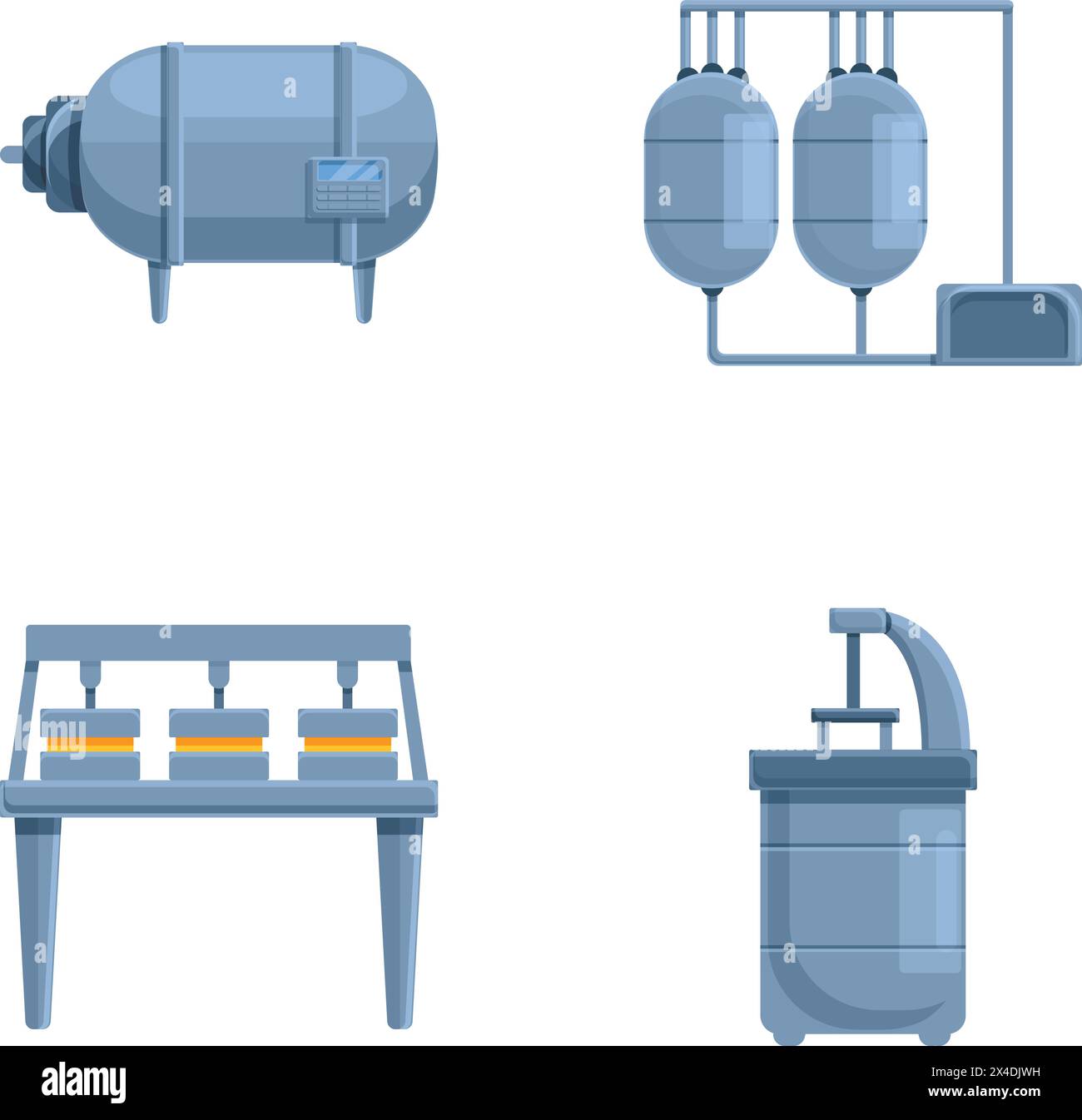 Dairy production icons set cartoon vector. Equipment for production of ...