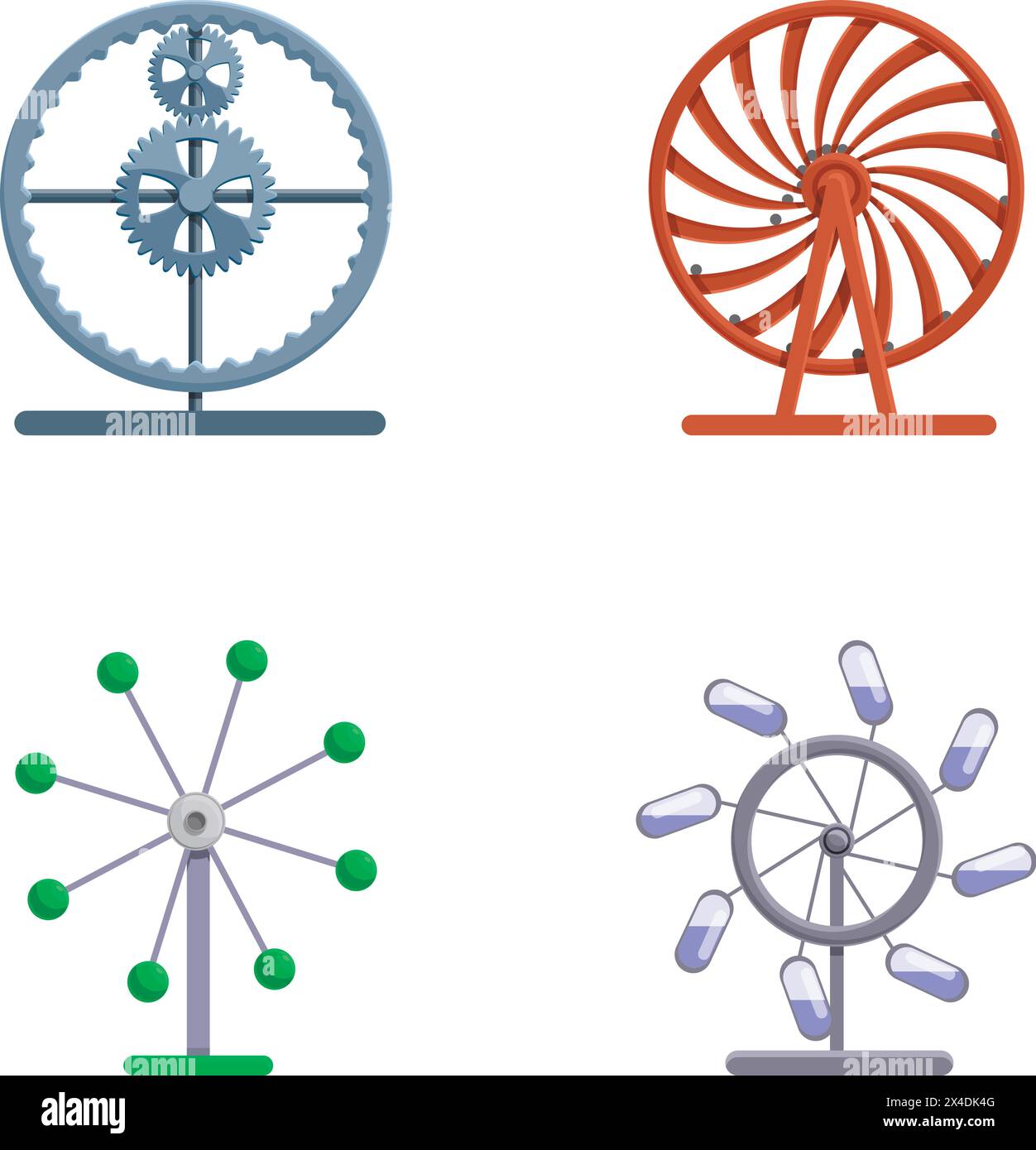 Perpetuum mobile icons set cartoon vector. Various perpetual motion machine. Invention, device Stock Vector