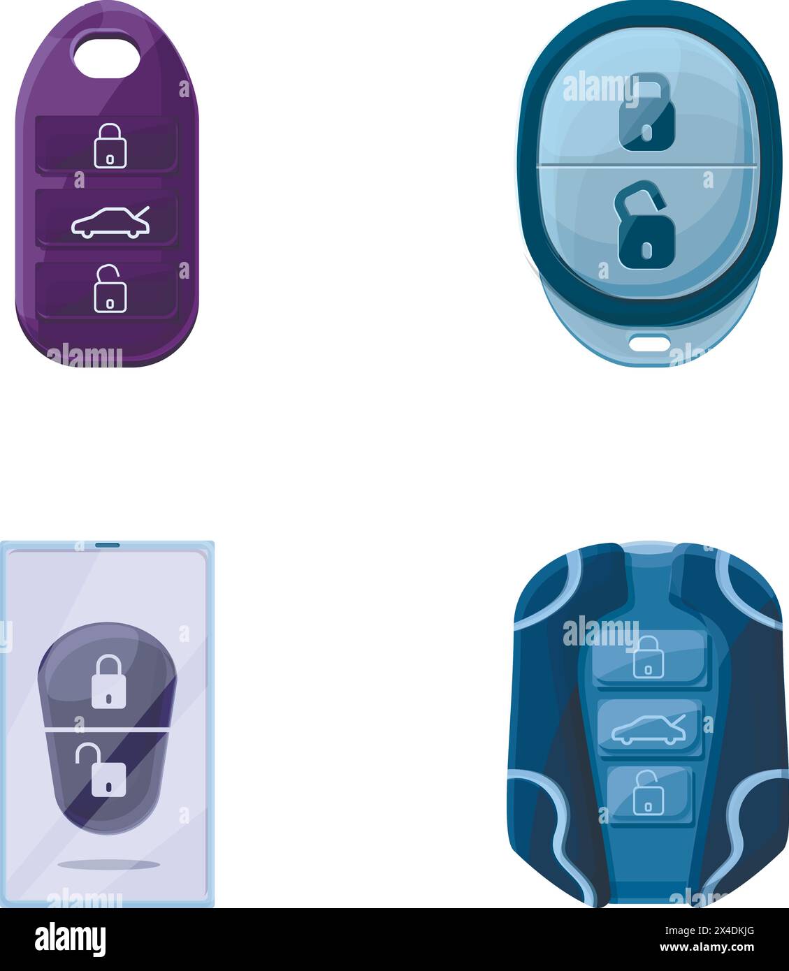 Car key icons set cartoon vector. Keyless vehicle entry device. Automobile protection, modern technology Stock Vector