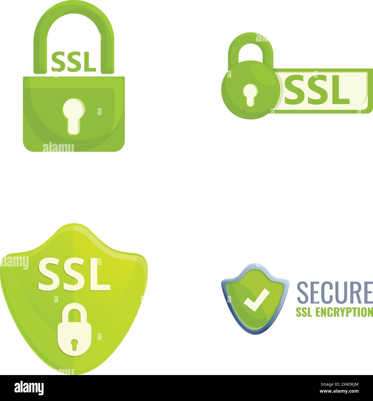Ssl secure icons set cartoon vector. Secure sockets layer certificate. Secure online payment Stock Vector