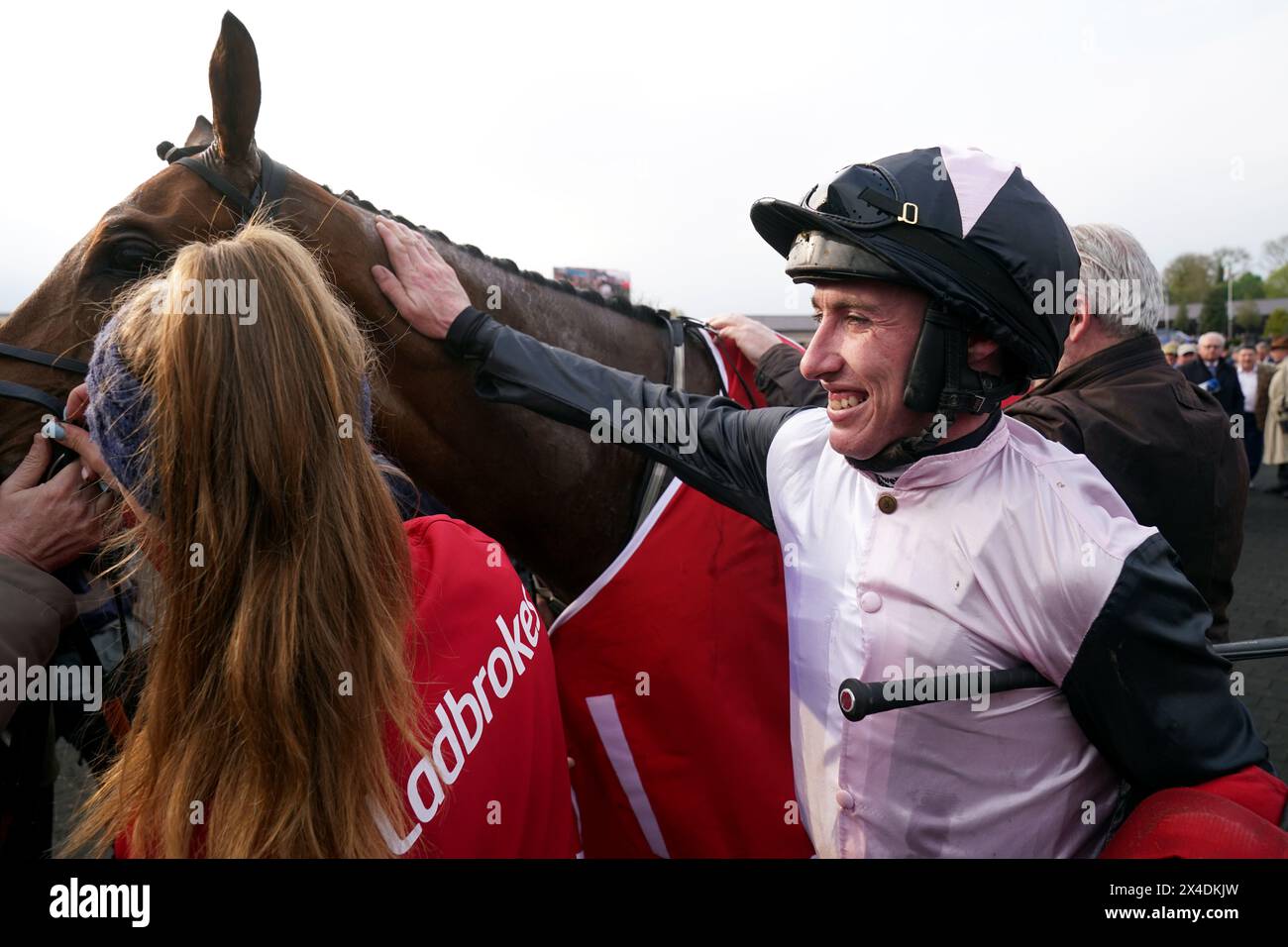 Jack Kennedy and Teahupoo after winning the Ladbrokes Champion Stayers Hurdle on day three of the Punchestown Festival at Punchestown Racecourse, County Kildare. Picture date: Thursday May 2, 2024. Stock Photo