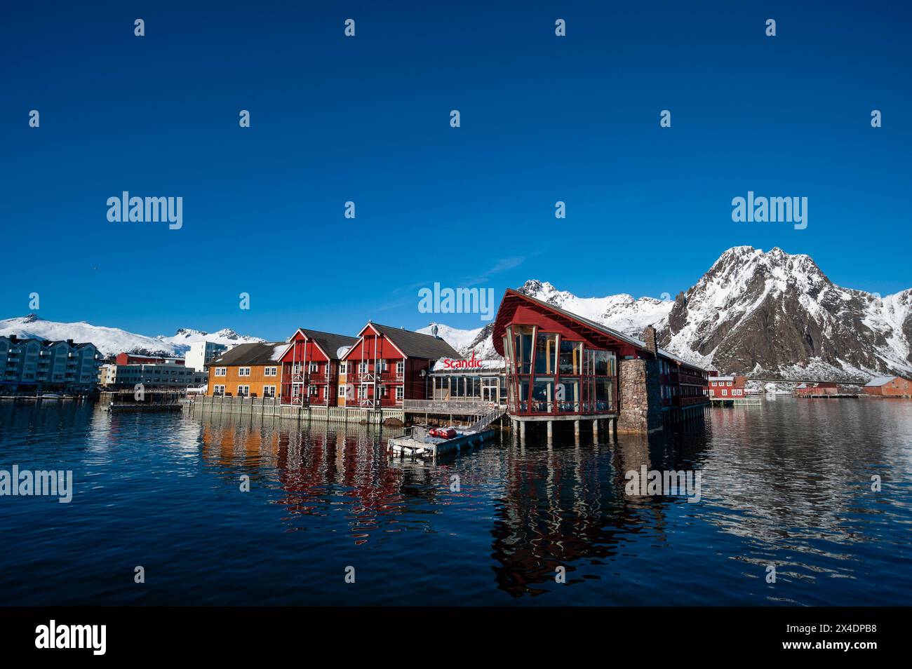 A scenic view of the Svolvaer waterfront and mountains. Svolvaer ...