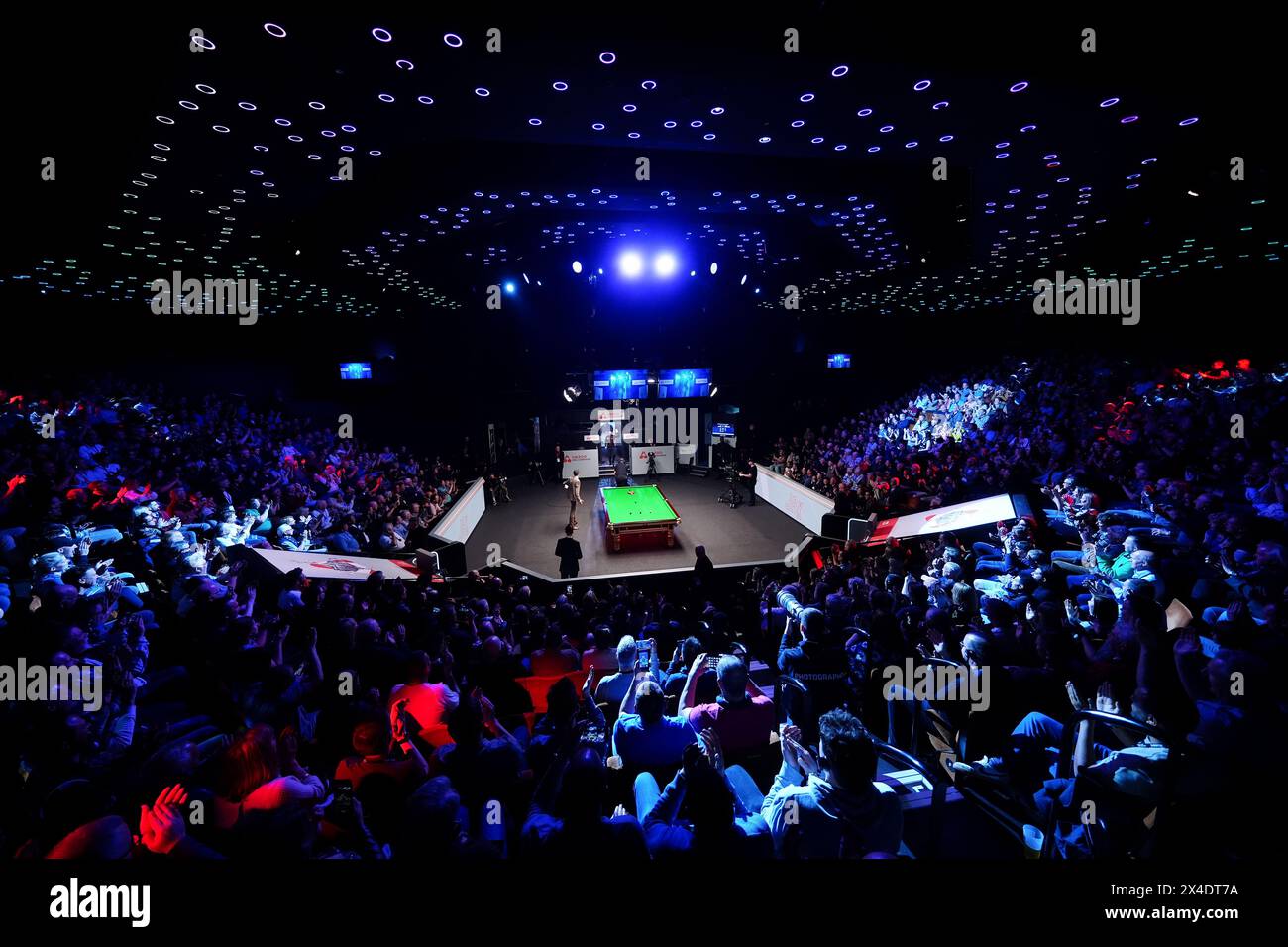 A general view ahead of the semi-final match between Stuart Bingham and Jak Jones on day thirteen of the 2024 Cazoo World Snooker Championship at the Crucible Theatre, Sheffield. Picture date: Thursday May 2, 2024. Stock Photo