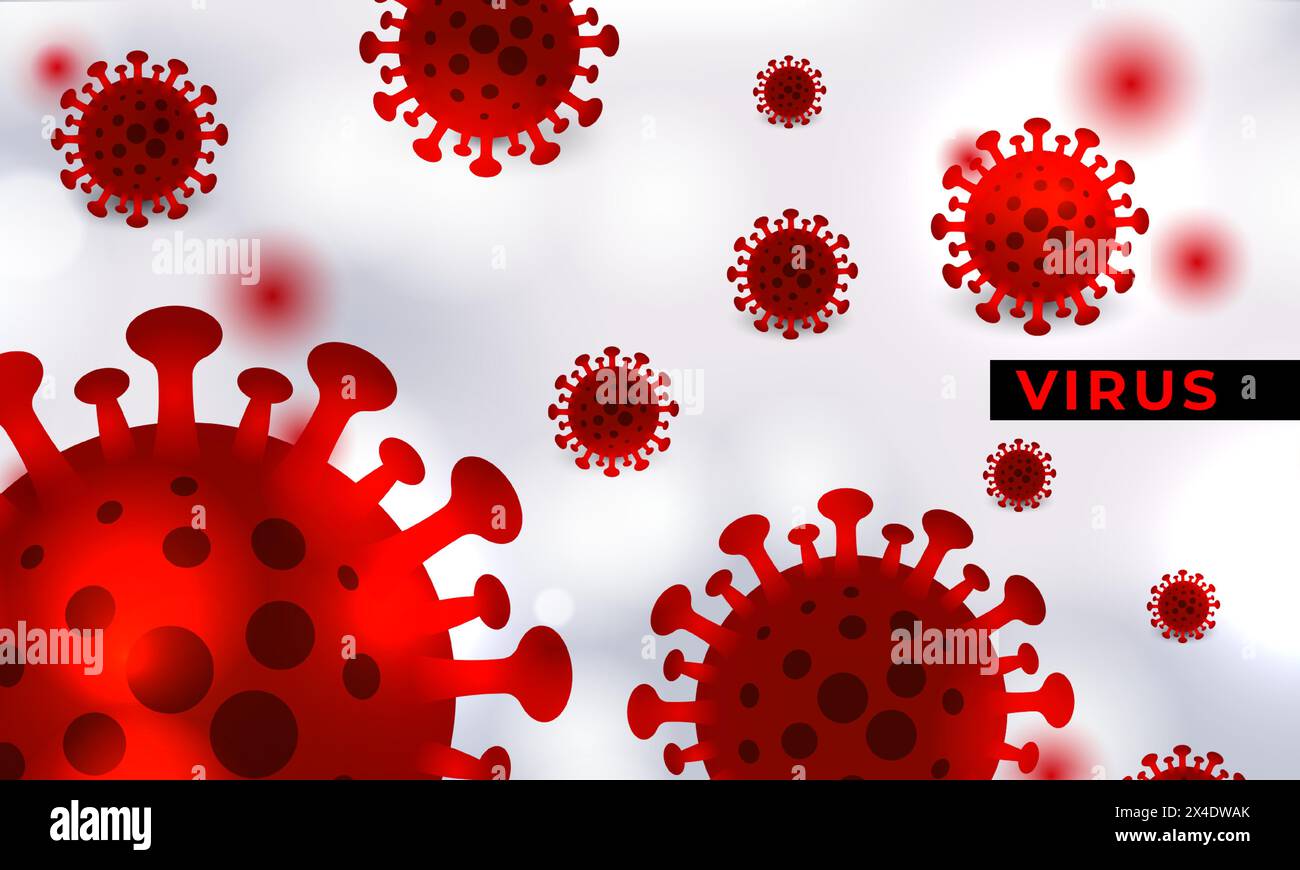 Virus bacterial cells banner. Red and white vector medical background. Disease causing virus bacteria. Vector illustration Stock Vector