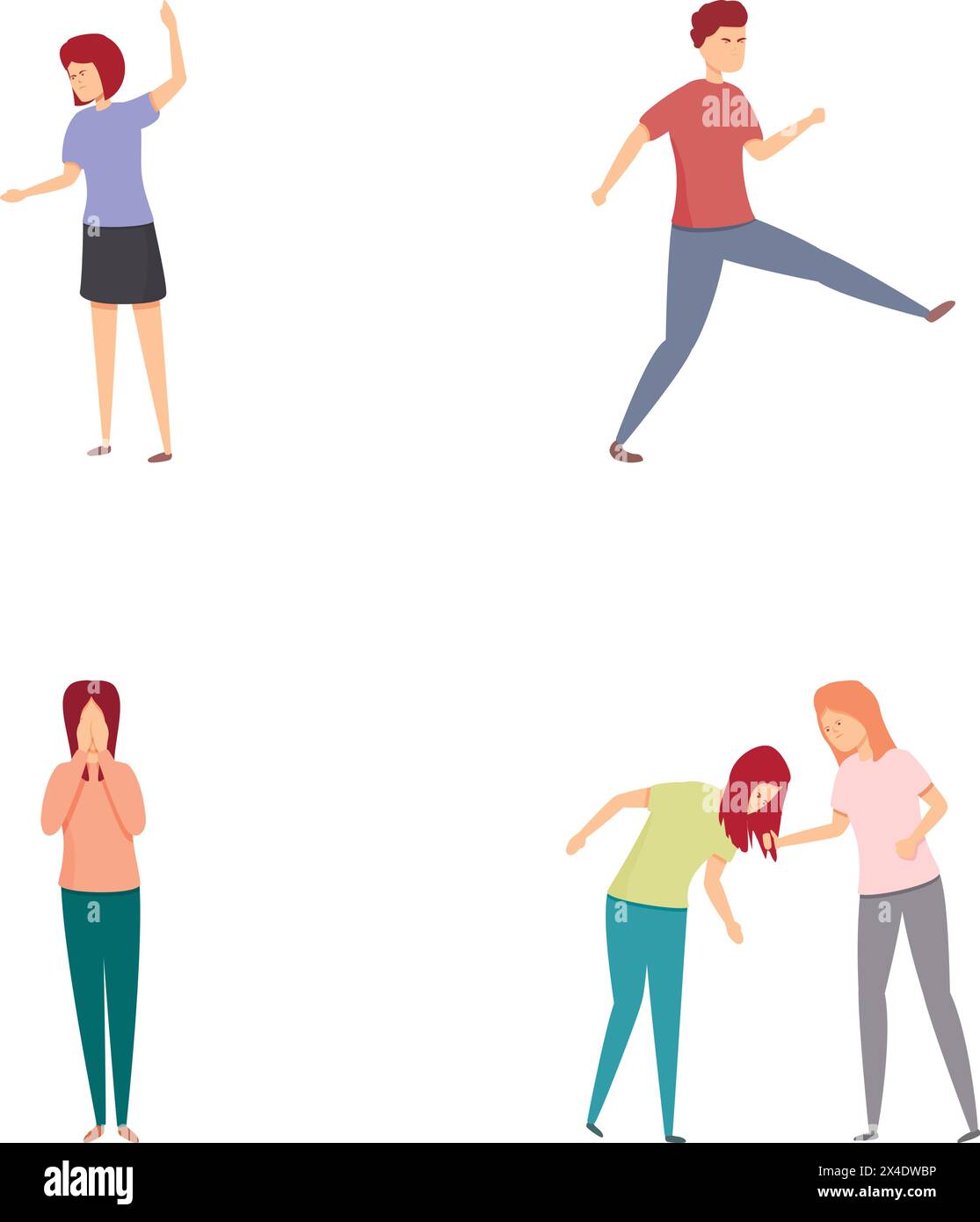 Teenage aggression icons set cartoon vector. Children conflict and ...