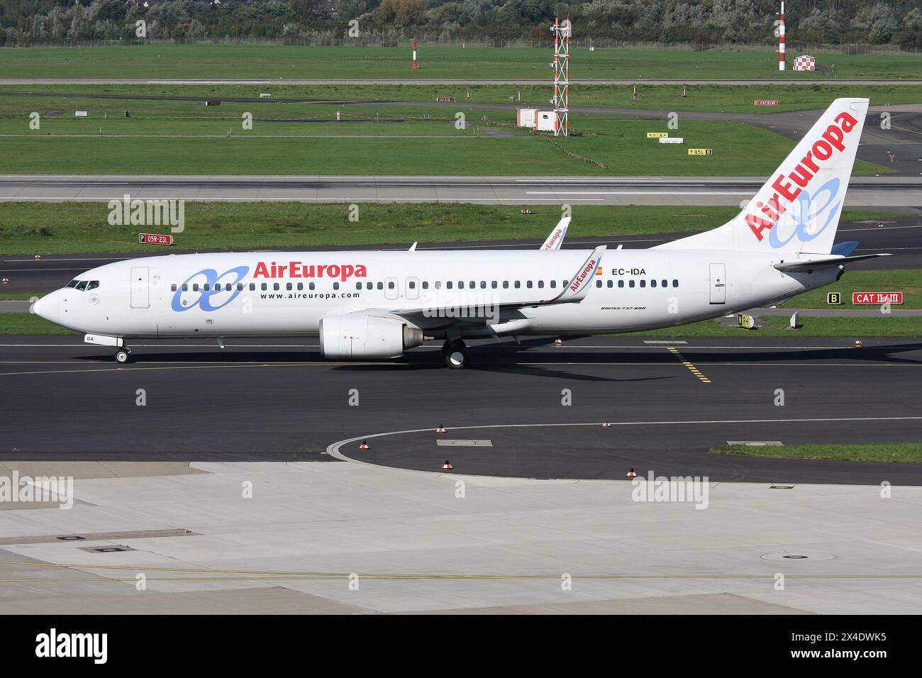 Spanish Air Europa Boeing 737-800 with registration EC-IDA on taxiway at Dusseldorf Airport Stock Photo