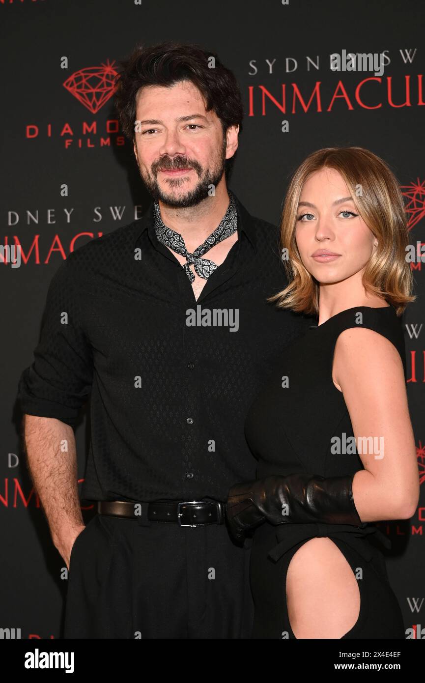 May 2, 2024, Mexico City, Ciudad de Mexico, Mexico: Actress Sydney Sweeney and actor Alvaro Morte posse for photos during the Immaculate film Photocall at Mexico City Four Season Hotel. on May 2, 2024 in Mexico City, Mexico. (Credit Image: © Carlos Tischler/eyepix via ZUMA Press Wire) EDITORIAL USAGE ONLY! Not for Commercial USAGE! Stock Photo