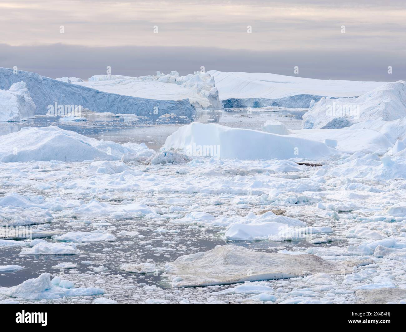 Ilulissat Icefjord also called Kangia or Ilulissat Kangerlua at Disko Bay. The Icefjord is listed as UNESCO World Heritage. Greenland, Danish Territor Stock Photo