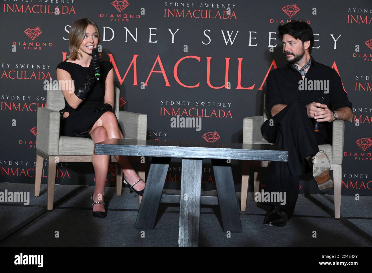 May 2, 2024, Mexico City, Ciudad de Mexico, Mexico: Actress Sydney Sweeney and actor Alvaro Morte attend the Immaculate press conference at Mexico City Four Season Hotel. on May 2, 2024 in Mexico City, Mexico. (Credit Image: © Carlos Tischler/eyepix via ZUMA Press Wire) EDITORIAL USAGE ONLY! Not for Commercial USAGE! Stock Photo