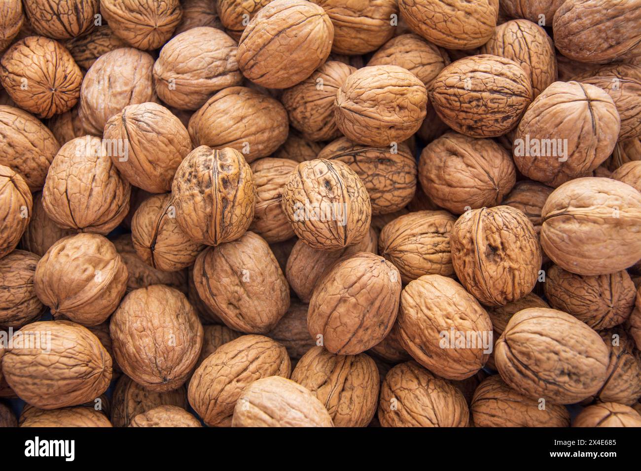 Screen walnut textured background covered with walnuts Stock Photo