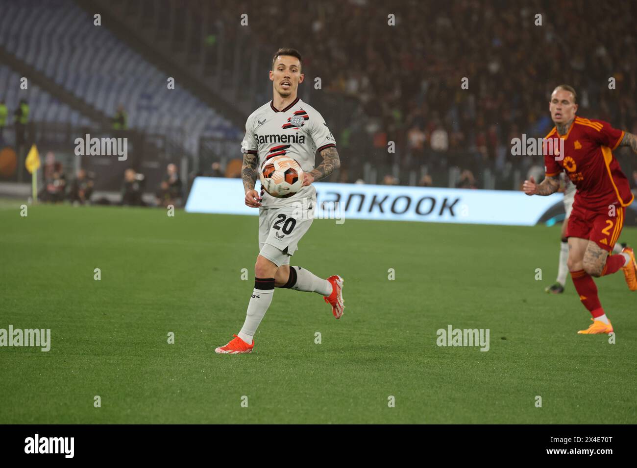 Roma, Lazio, ITALIA. 2nd May, 2024. 02/05/2024 Rome, Olympic Stadium, football match valid for the semi-final of the Europa League 2023/24 between AS Roma vs Bayer Leverkusen.In the picture: Alex Grimaldo, (Credit Image: © Fabio Sasso/ZUMA Press Wire) EDITORIAL USAGE ONLY! Not for Commercial USAGE! Stock Photo