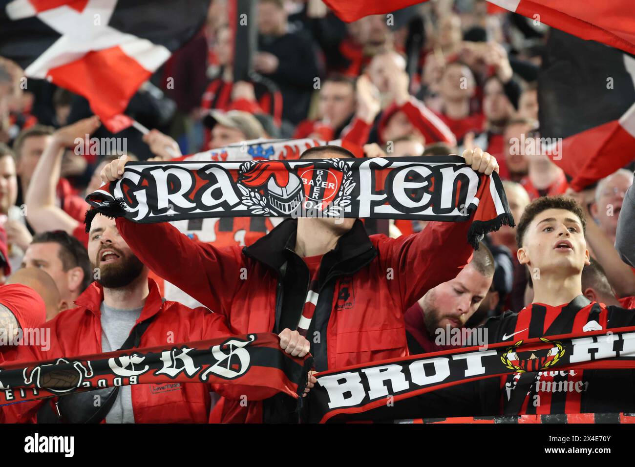 Roma, Lazio, ITALIA. 2nd May, 2024. 02/05/2024 Rome, Olympic Stadium, football match valid for the semi-final of the Europa League 2023/24 between AS Roma vs Bayer Leverkusen.In the picture: supporters bayer leverkusen (Credit Image: © Fabio Sasso/ZUMA Press Wire) EDITORIAL USAGE ONLY! Not for Commercial USAGE! Stock Photo