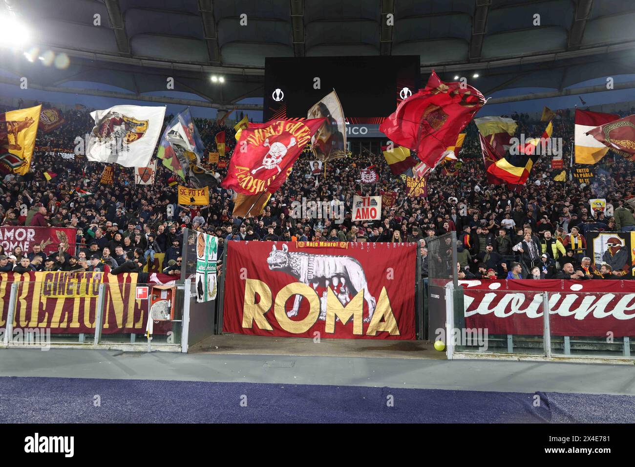 Roma, Lazio, ITALIA. 2nd May, 2024. 02/05/2024 Rome, Olympic Stadium, football match valid for the semi-final of the Europa League 2023/24 between AS Roma vs Bayer Leverkusen.In the picture: roma (Credit Image: © Fabio Sasso/ZUMA Press Wire) EDITORIAL USAGE ONLY! Not for Commercial USAGE! Stock Photo