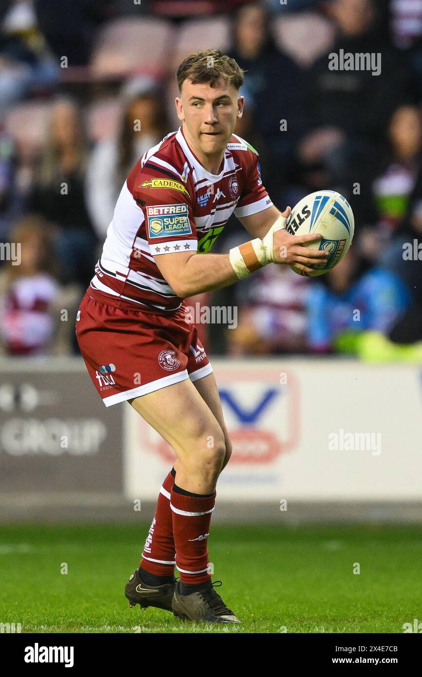 Harry Smith of Wigan Warriors in action during the Betfred Super League Round 10 match Wigan Warriors vs Catalans Dragons at DW Stadium, Wigan, United Kingdom, 2nd May 2024  (Photo by Craig Thomas/News Images) Stock Photo