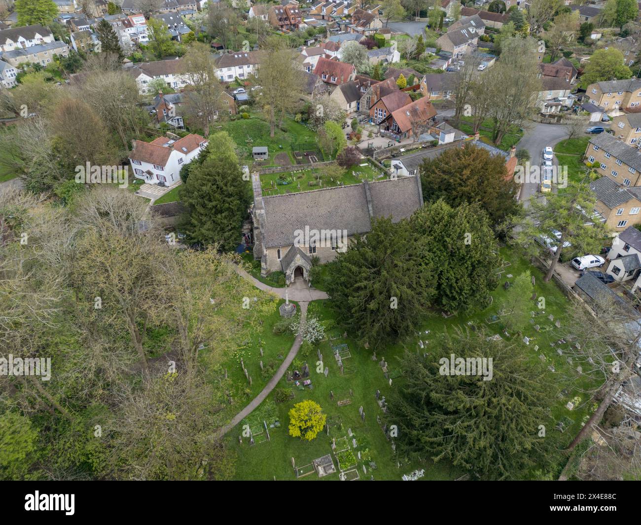 Aerial view of Holy Trinity Church, burial place of C S Lewis, Oxford, UK. Stock Photo