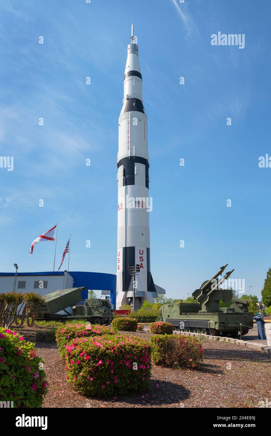 Saturn V Moon Rocket, U.S. Space and Rocket Center, Huntsville, Alabama. Stock Photo