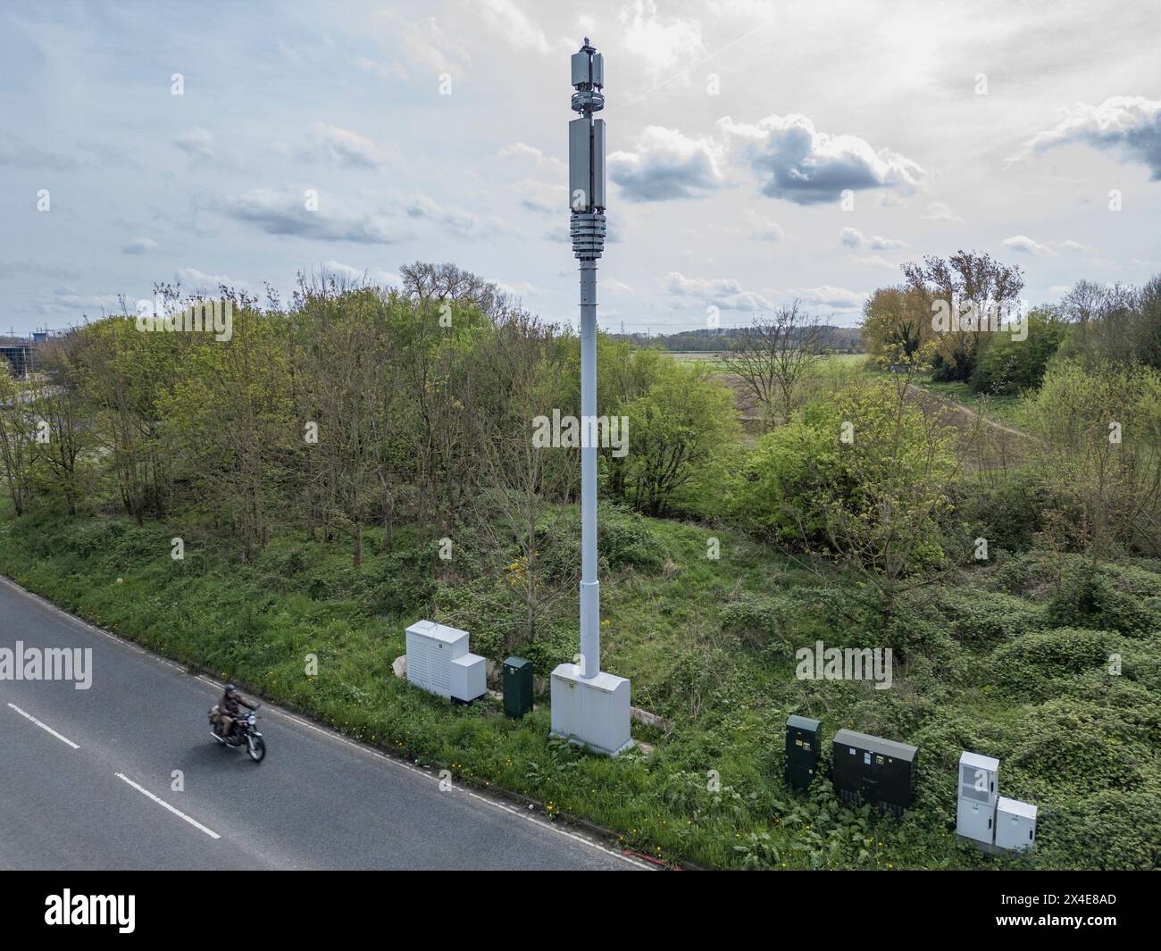 Aerial/drone view of a 5G telephone mast in Oxford, Oxfordshire, UK ...