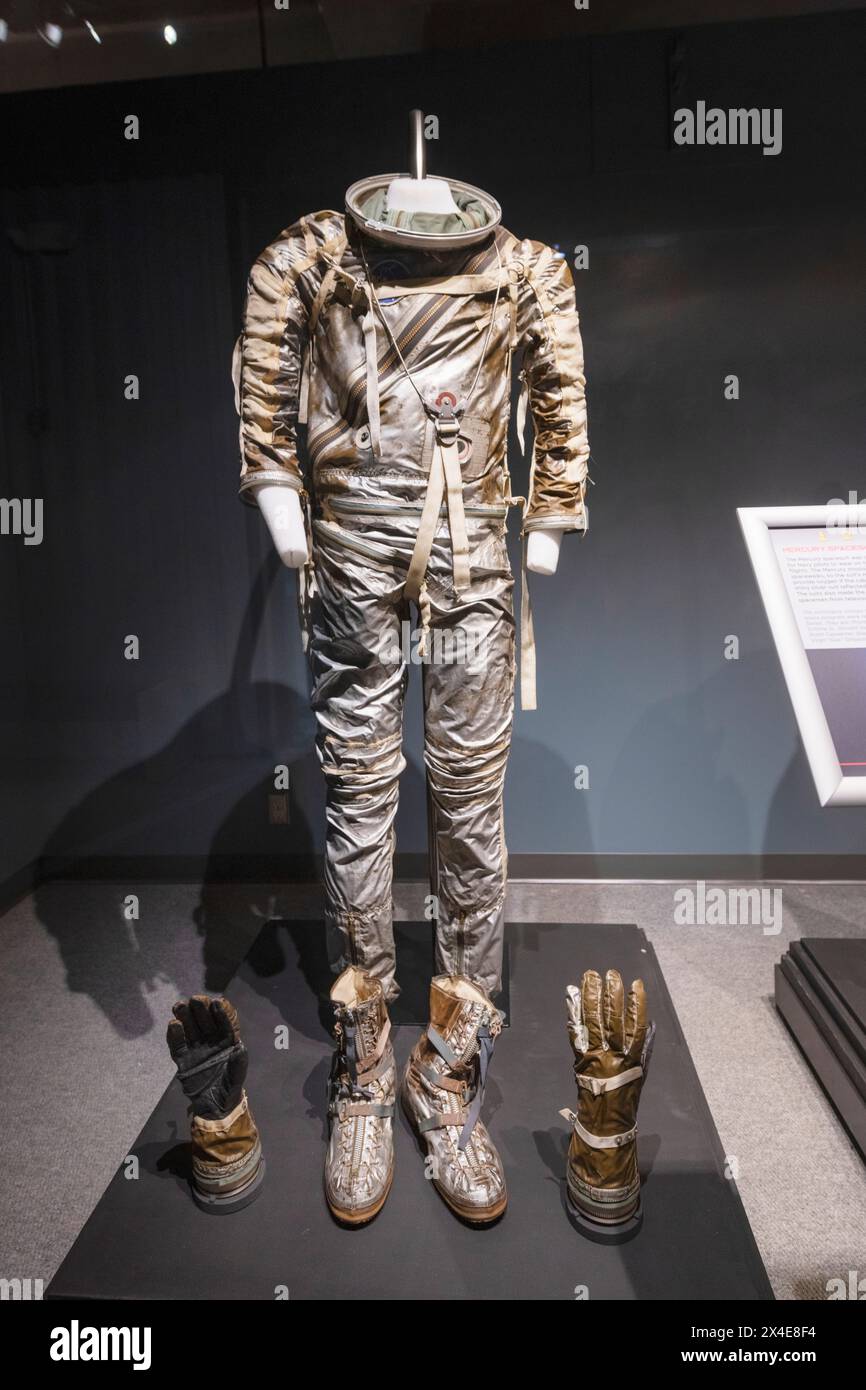 Mercury era space suit display. U.S. Space and Rocket Center, Huntsville, Alabama. Stock Photo