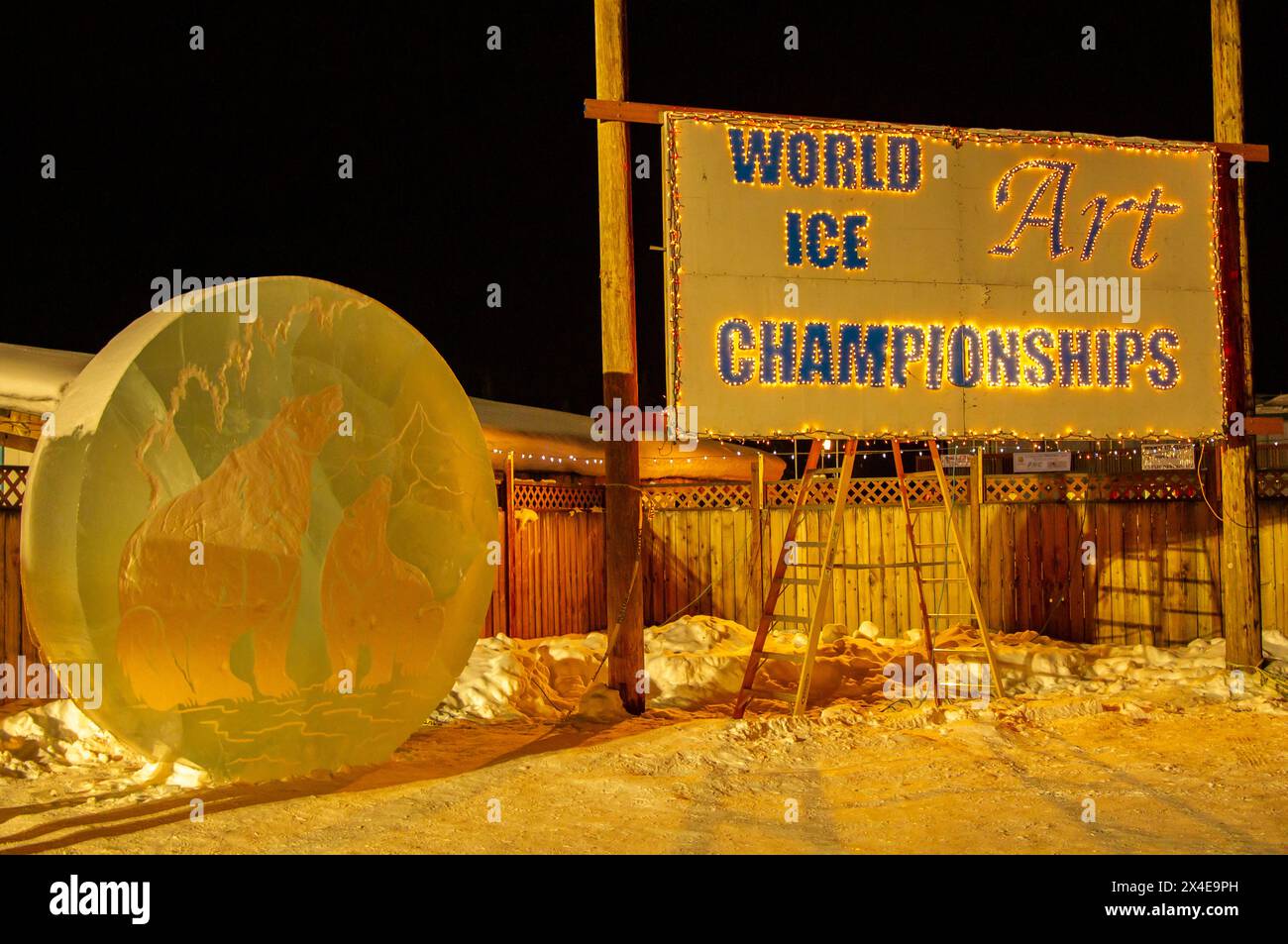 USA, Alaska, Fairbanks. Entrance to the World Ice Art Championships. (Editorial Use Only) Stock Photo