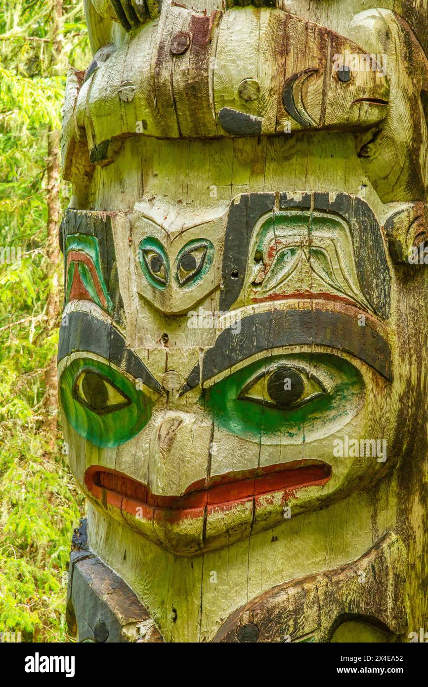 USA, Alaska, Tongass National Forest. Kasaan village totem pole on ...