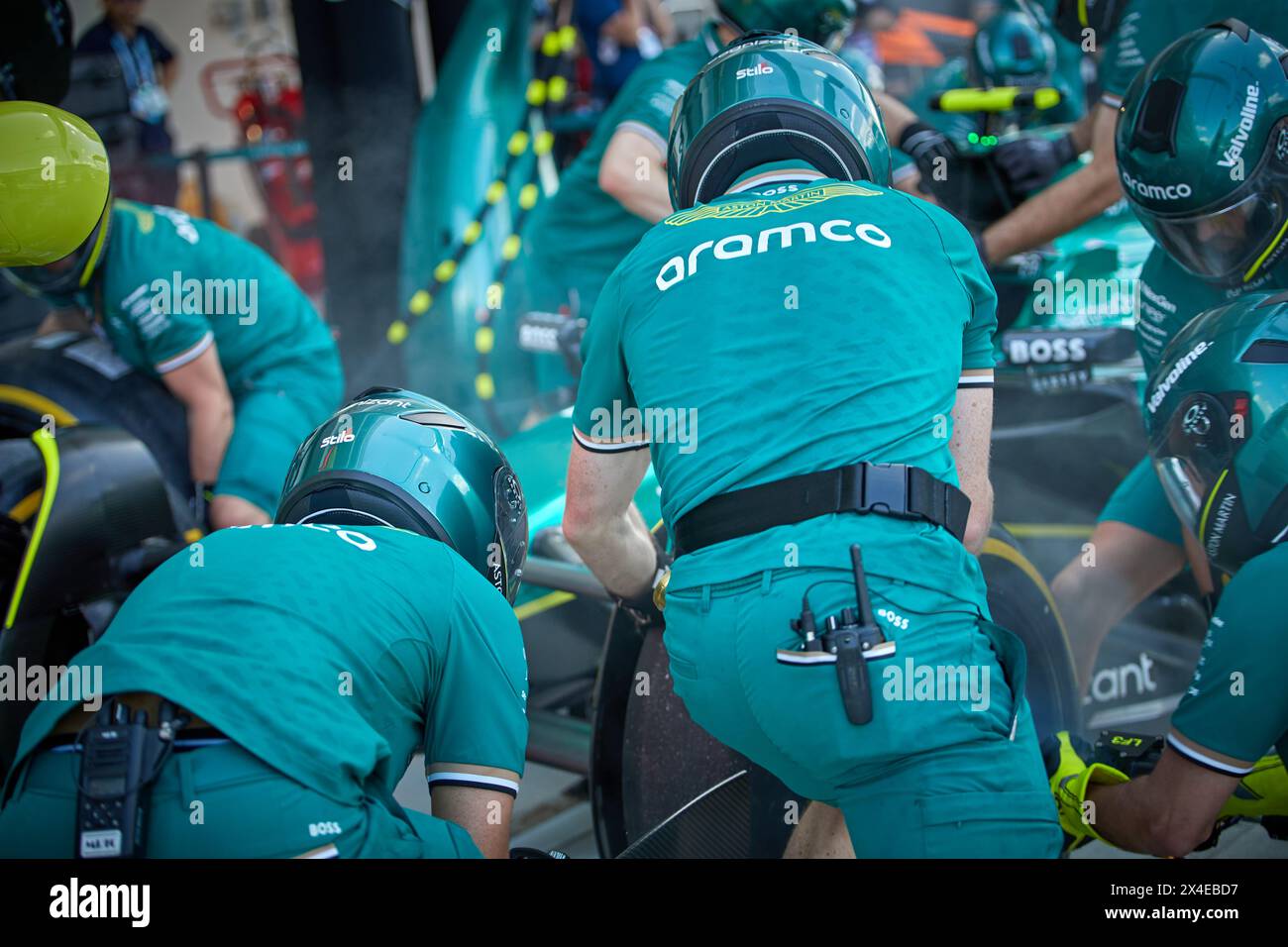 Miami Gardens, FL, USA. 3rd May 2023. Pit Stop Practice. Aston Martin Aramco Team, F1 Grand Prix of Miami at Miami International Autodrome on May 7, 2023 in Miami Gardens, Florida, USA. Credit: Yaroslav Sabitov/YES Market Media/Alamy Live News. Stock Photo