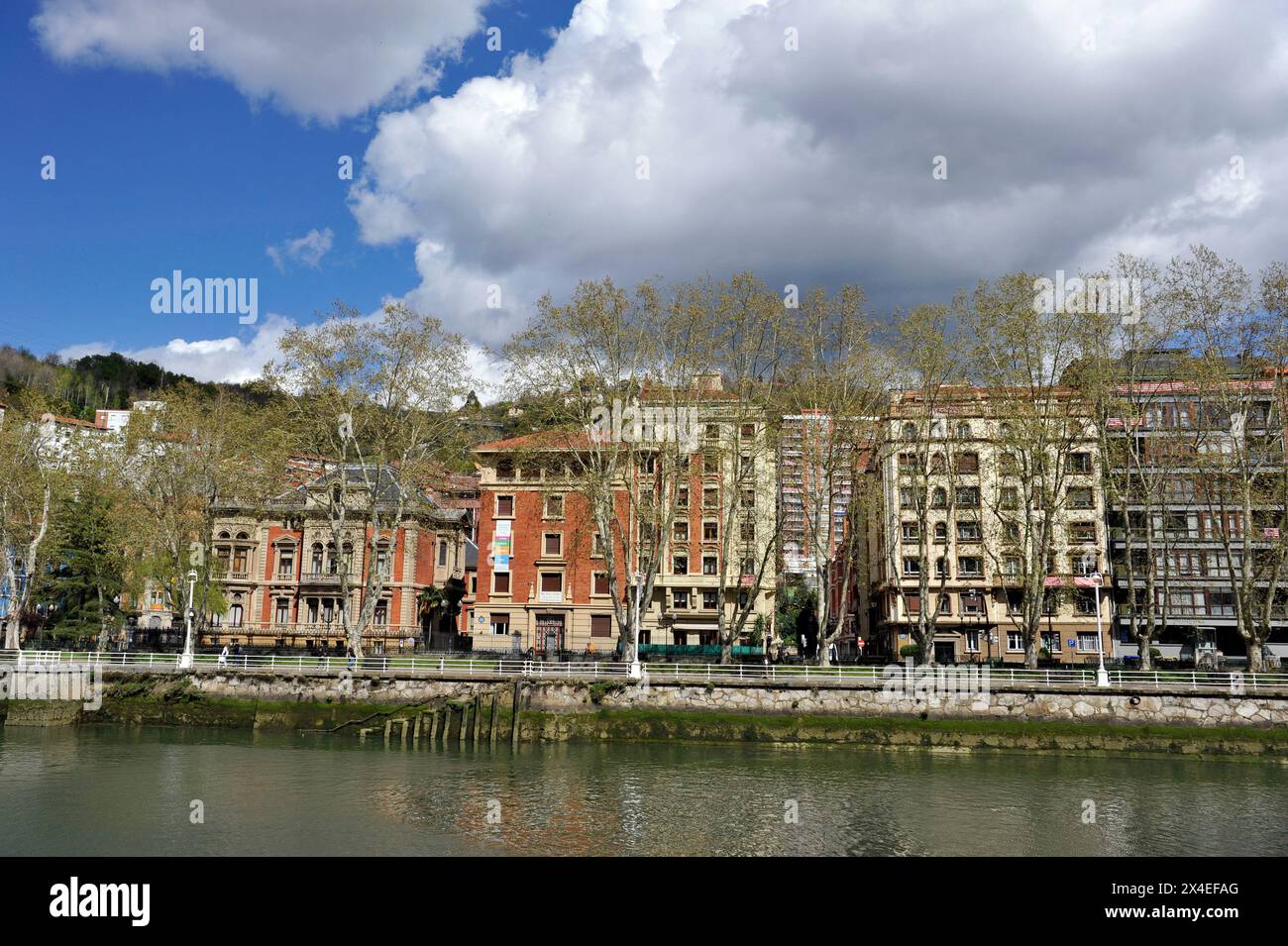 Scenic view of Nervion riverfront in Bilbao, Spain, Europe Stock Photo