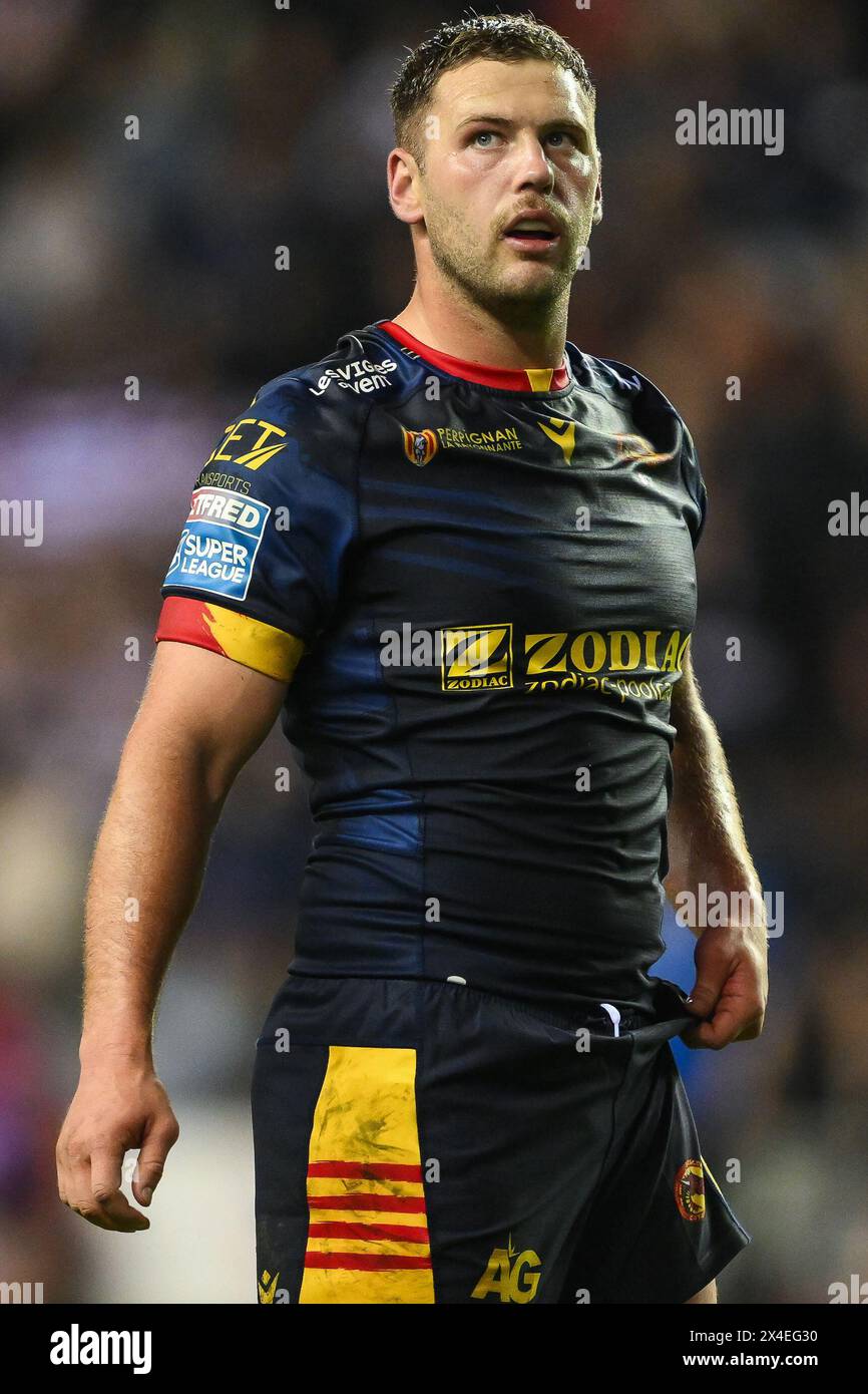 Bayley Sironen of Catalan Dragons during the Betfred Super League Round 10 match Wigan Warriors vs Catalans Dragons at DW Stadium, Wigan, United Kingdom, 2nd May 2024  (Photo by Craig Thomas/News Images) Stock Photo