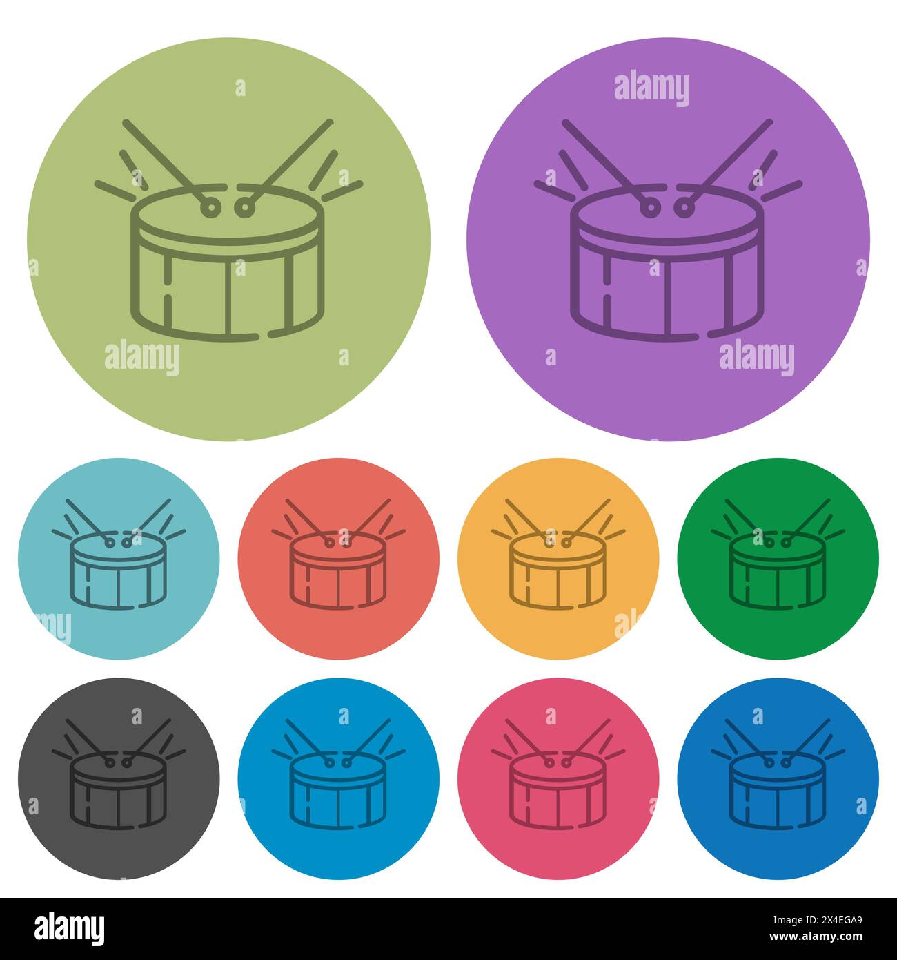 Drum outline darker flat icons on color round background Stock Vector