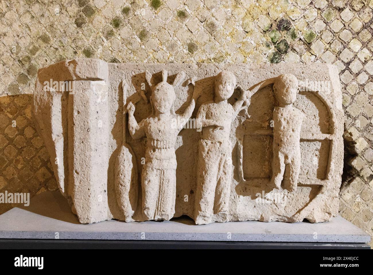 Pompeii artefact - small sculpture depicting 'The Torment of Isson', Pompeii roman ruins, Pompeii Italy; artifact dated c. 3rd century BC Roman art. Stock Photo