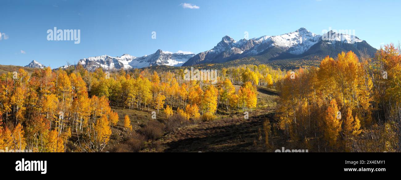 USA, Colorado, Quray. panorama of Dallas Divide, sunrise on the Mt. Snaffles with autumn colors Stock Photo
