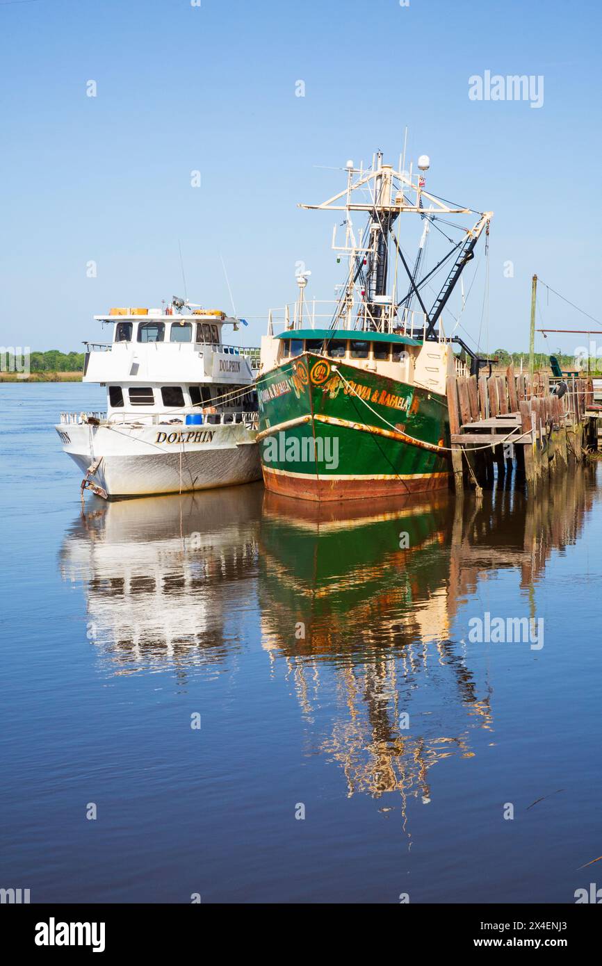 USA, Georgia, Darien. Shrimp boats tied to a dock at Darien. (Editorial Use Only) Stock Photo