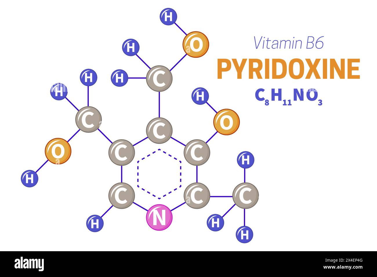 Pyridoxine Vitamin B6 Molecule Formula Illustration Stock Vector