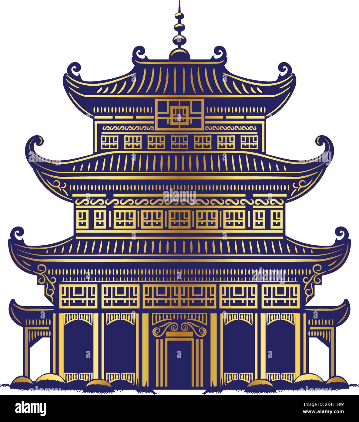 Chinese Pagoda vector element with blue and golden color design Stock Vector