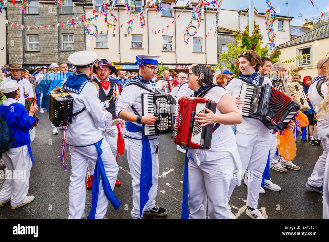 Blue Ribbon accordion players gather round the maypole for the 'Obby