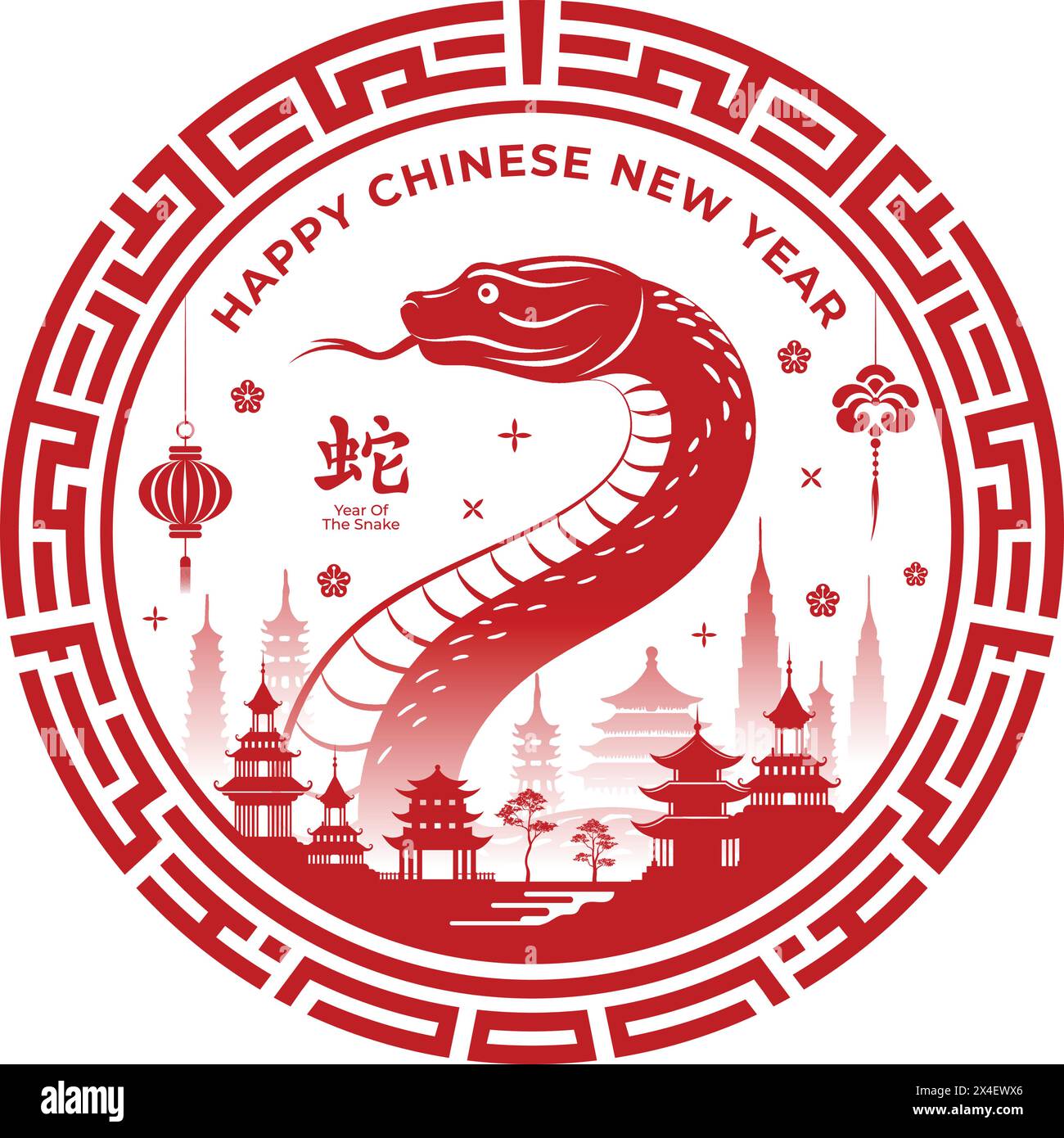 Happy Chinese New Year 2025, year of the snake zodiac sign. Stock Vector