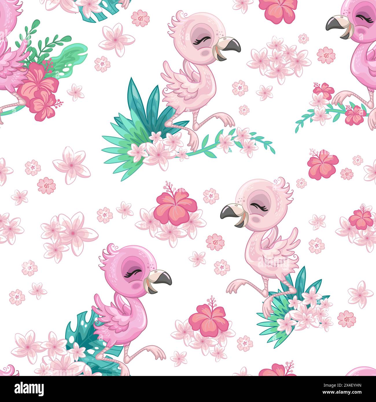 Cute flamingo on a white background seamless pattern vector Stock Vector