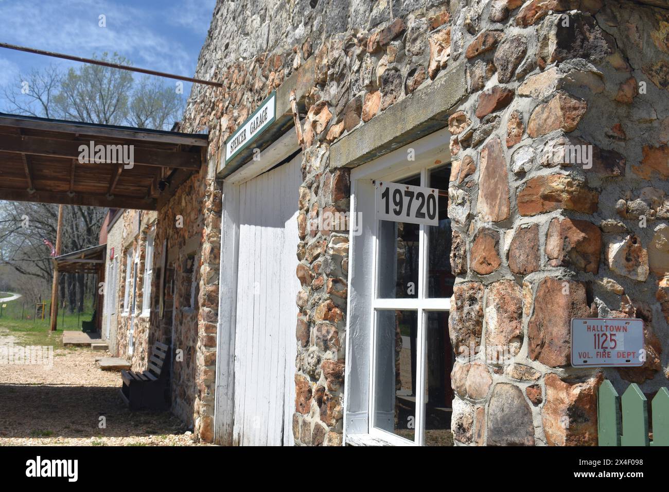 Spencer, MO, United States, 4-13-24.  Spencer Garage is part of a restored tourist attraction and former Phillip 66, along Old Route 66 in Missouri. Stock Photo