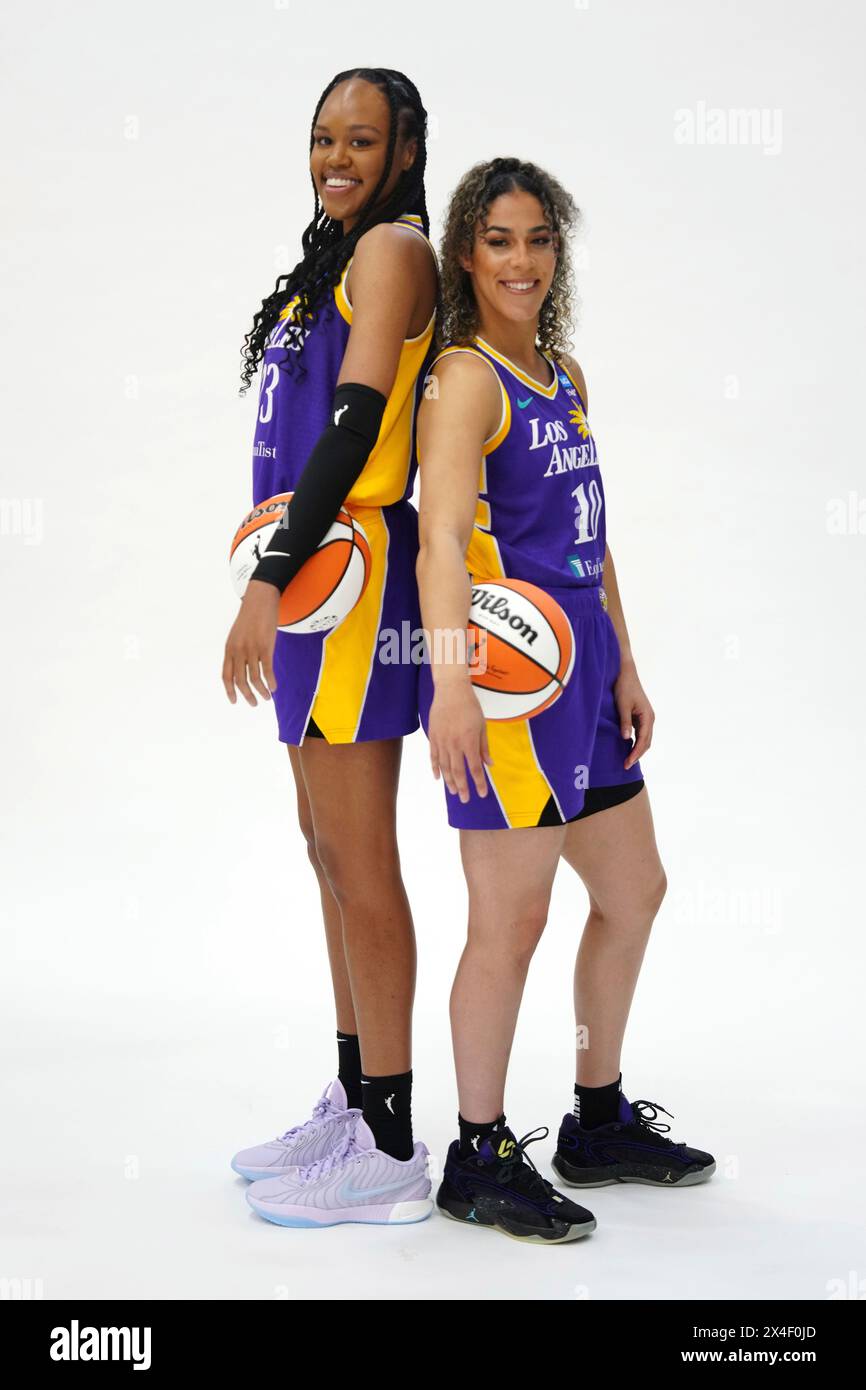 LA Sparks forward Azura Stevens (23) and guard Kia Nurse (10) pose ...