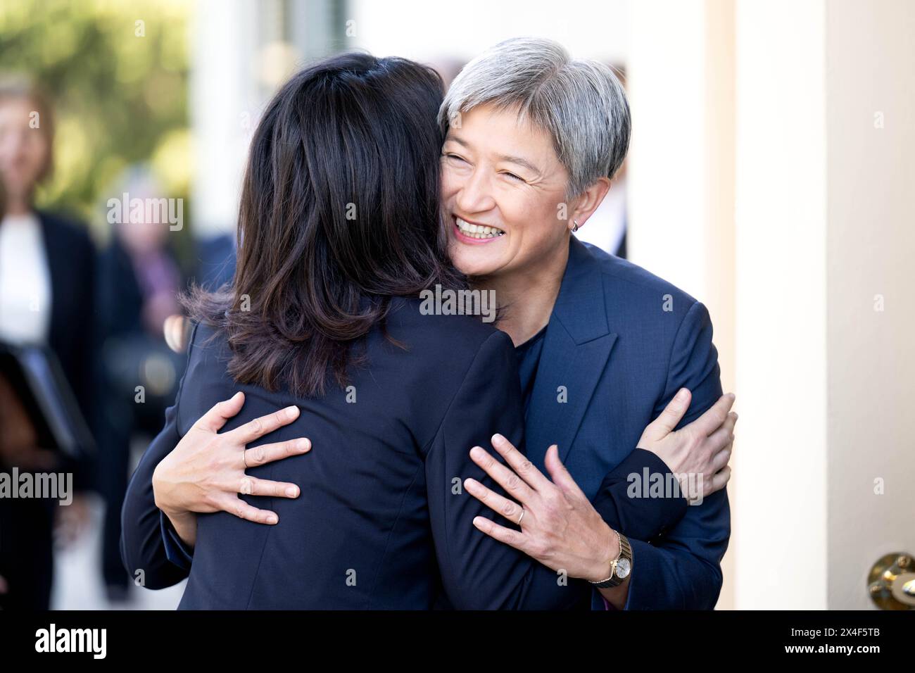 Adelaide, Australia. 03rd May, 2024. Annalena Baerbock (Alliance 90/The Greens, l), Foreign Minister, is received by Penny Wong, Foreign Minister of Australia, at the Governor's official residence. Foreign Minister Baerbock's week-long trip to Australia, New Zealand and Fiji will focus on security policy and climate protection. Credit: Sina Schuldt/dpa/Alamy Live News Stock Photo