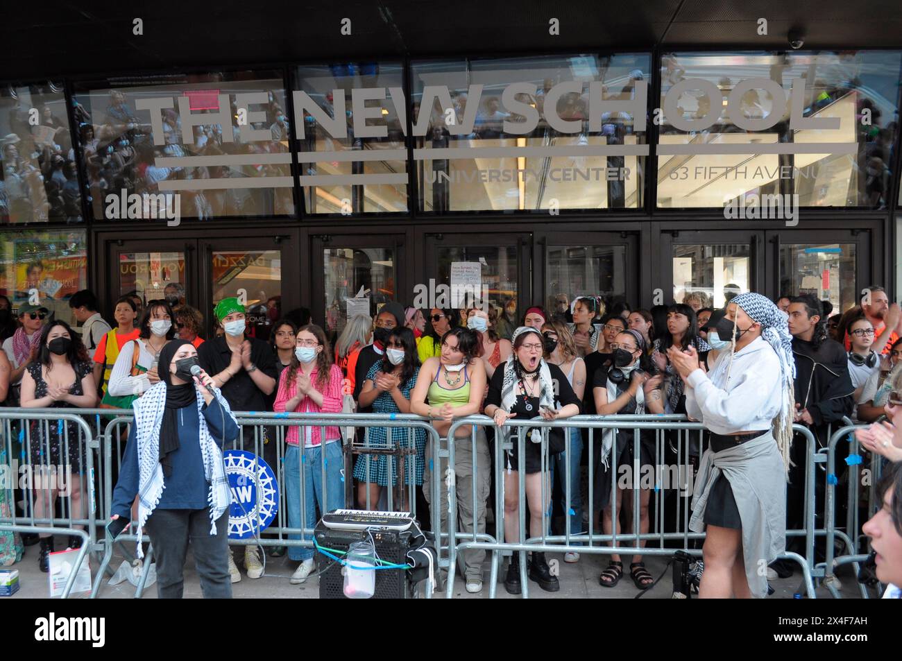 Out Side Visual Pro-Palestine protesters chanting slogans outside of an entrance at the ...