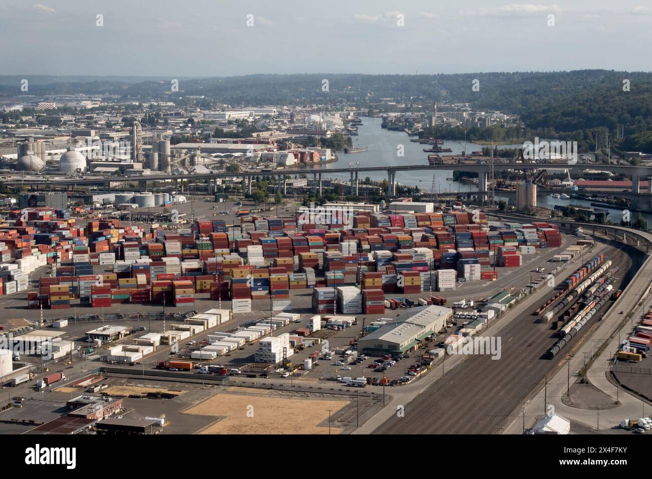 USA, Washington State, Seattle. Harbor Island shipping containers Stock Photo
